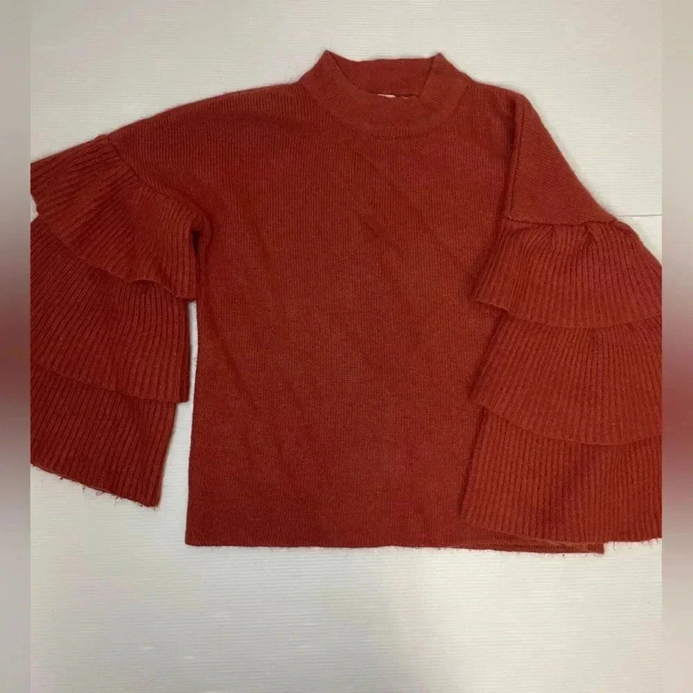 Rust Tiered-Sleeve Mock Neck Sweater - Women